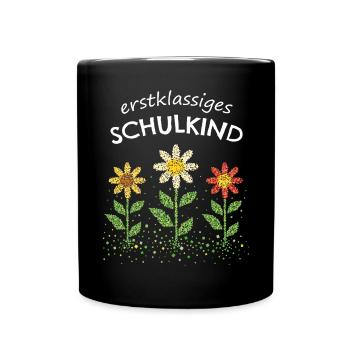 Erstklässler Schulanfänger Einschulung Blumen - Tasse einfarbig - Schwarz - Vorne