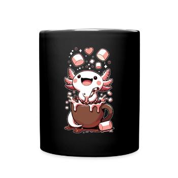Chocolat chaud Kawaii Axolotl avec guimauves - Mug uni - noir - Devant