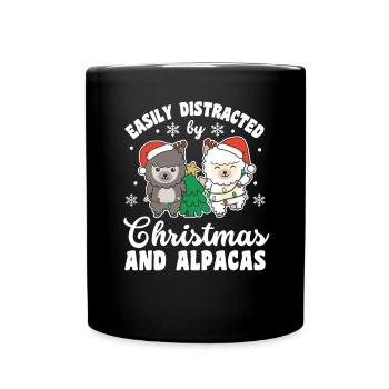 Facilement distrait par Noël et les alpagas - Mug uni - noir - Devant