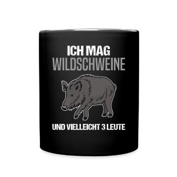 Humorvolles Wildschwein & Menschenliebhaber - Tasse einfarbig - Schwarz - Vorne
