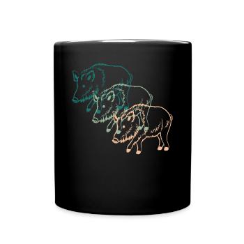 Trio von Wildschweinen Naturverbundenes Geschenk - Tasse einfarbig - Schwarz - Vorne