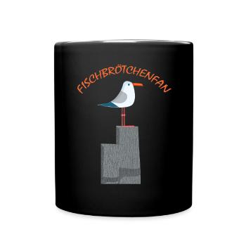 Fischbrötchen Fan die Möwe - Tasse einfarbig - Schwarz - Vorne