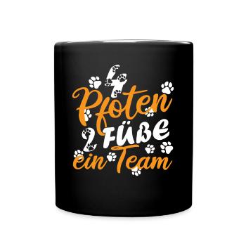 Canicross 4 Pfoten 2 Füße ein Team - Tasse einfarbig - Schwarz - Vorne