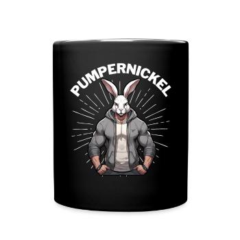 Pumpernickel Hase Powerlifting Gewichtheben - Tasse einfarbig - Schwarz - Vorne