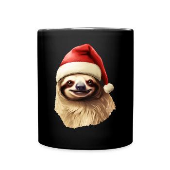Sloth with Santa Hat Christmas Outfit - Full Colour Mug - black - Front
