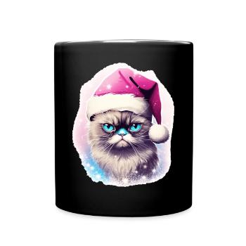Cat With Santa Hat Christmas Outfit - Full Colour Mug - black - Front
