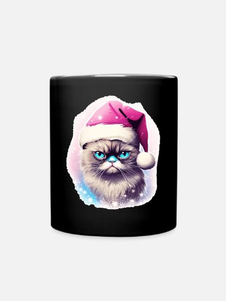 Katze Mit Weihnachtsmütze Weihnachten Outfit - Tasse einfarbig - Schwarz