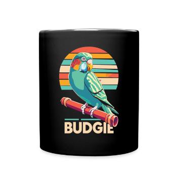 Vogelkunst im Vintage-Look: Der Wellensittich - Tasse einfarbig - Schwarz - Vorne