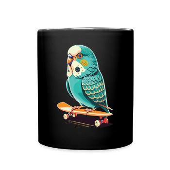 Skatepark-Budgie: Bunte Skateboard-Action - Tasse einfarbig - Schwarz - Vorne