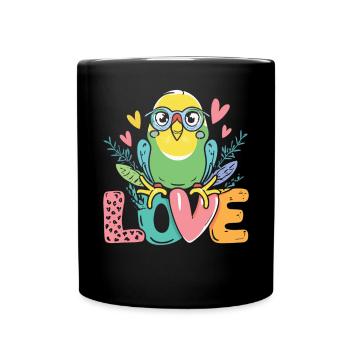 Liebevolles Wellensittich Design - Tasse einfarbig - Schwarz - Vorne