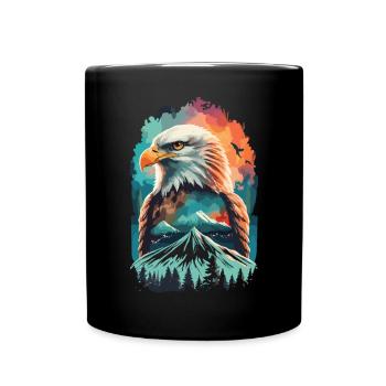 Eagle and mountain landscape in harmony - Full Colour Mug - black - Front