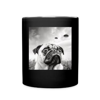 Selfie Mops Ufo Hund Lustige Alien Ufo - Tasse einfarbig - Schwarz - Vorne
