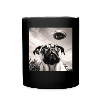 Selfie Mops Ufo Hund Lustige Alien Ufo - Tasse einfarbig - Schwarz - Vorne