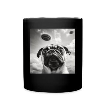 Selfie Mops Ufo Hund Lustige Alien Ufo - Tasse einfarbig - Schwarz - Vorne
