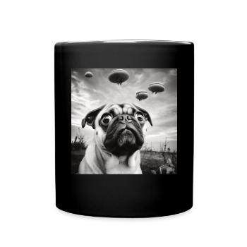 Selfie Mops Ufo Hund Lustige Alien Ufo - Tasse einfarbig - Schwarz - Vorne