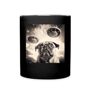 Selfie Mops Ufo Hund Lustige Alien Ufo - Tasse einfarbig - Schwarz - Vorne