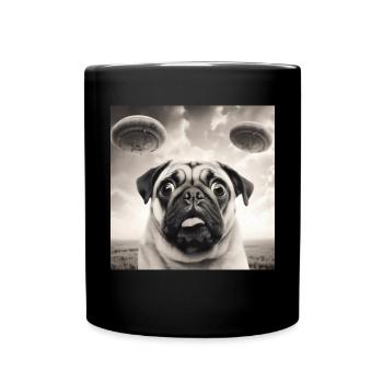 Selfie Mops Ufo Hund Lustige Alien Ufo - Tasse einfarbig - Schwarz - Vorne
