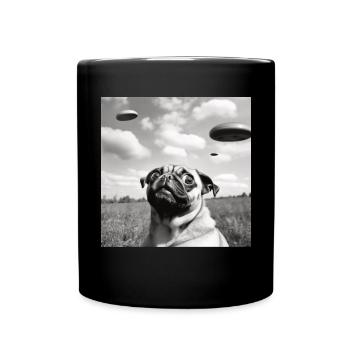 Selfie Mops Ufo Hund Lustige Alien Ufo - Tasse einfarbig - Schwarz - Vorne