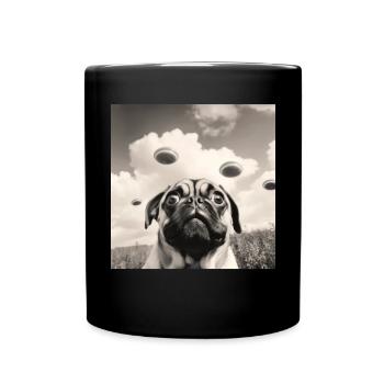Selfie Mops Ufo Hund Lustige Alien Ufo - Tasse einfarbig - Schwarz - Vorne
