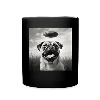 Selfie Mops Ufo Hund Lustige Alien Ufo - Tasse einfarbig - Schwarz - Vorne