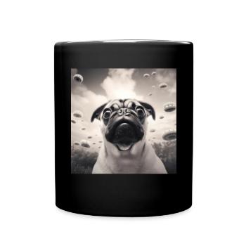 Selfie Mops Ufo Hund Lustige Alien Ufo - Tasse einfarbig - Schwarz - Vorne