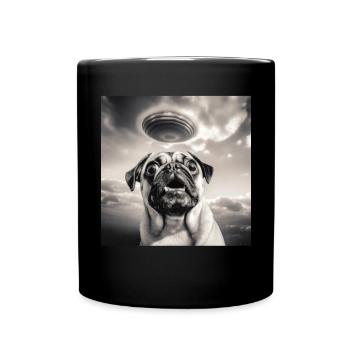 Selfie Mops Ufo Hund Lustige Alien Ufo - Tasse einfarbig - Schwarz - Vorne