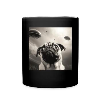 Selfie Mops Ufo Hund Lustige Alien Ufo - Tasse einfarbig - Schwarz - Vorne
