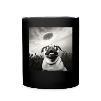 Selfie Mops Ufo Hund Lustige Alien Ufo - Tasse einfarbig - Schwarz - Vorne
