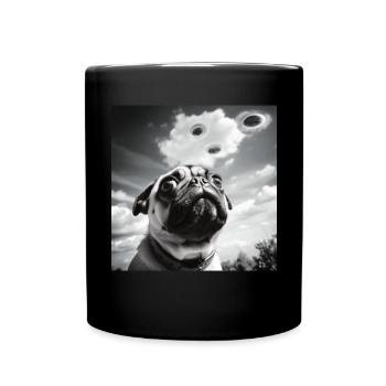 Selfie Mops Ufo Hund Lustige Alien Ufo - Tasse einfarbig - Schwarz - Vorne