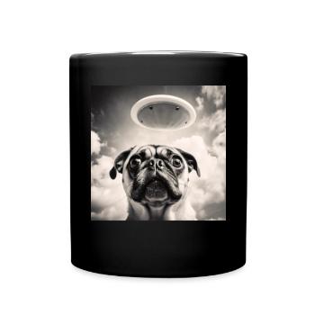 Selfie Mops Ufo Hund Lustige Alien Ufo - Tasse einfarbig - Schwarz - Vorne