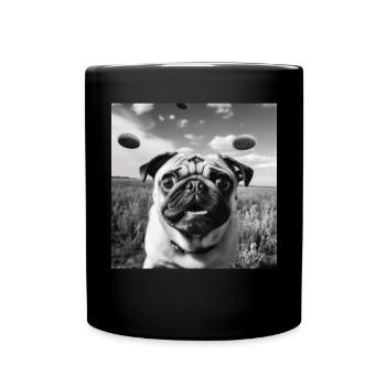 Selfie Mops Ufo Hund Lustige Alien Ufo - Tasse einfarbig - Schwarz - Vorne