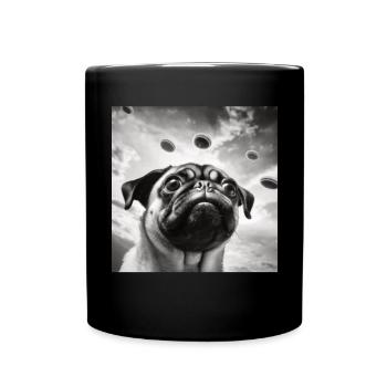 Selfie Mops Ufo Hund Lustige Alien Ufo - Tasse einfarbig - Schwarz - Vorne