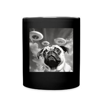 Selfie Mops Ufo Hund Lustige Alien Ufo - Tasse einfarbig - Schwarz - Vorne
