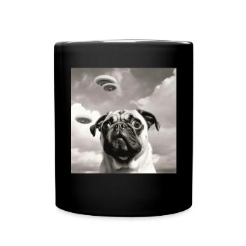 Selfie Mops Ufo Hund Lustige Alien Ufo - Tasse einfarbig - Schwarz - Vorne