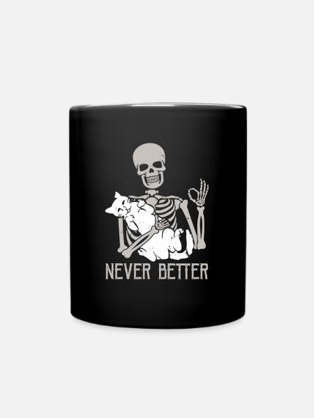 Jamais mieux squelette tenant chat - Mug uni - noir