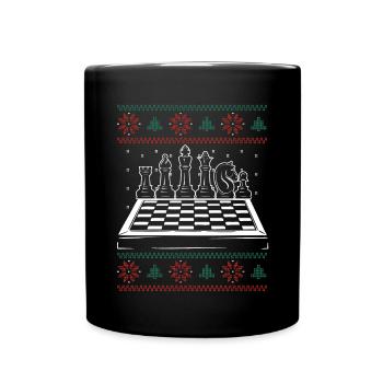 Weihnachtliches Schachbrett - Tasse einfarbig - Schwarz - Vorne
