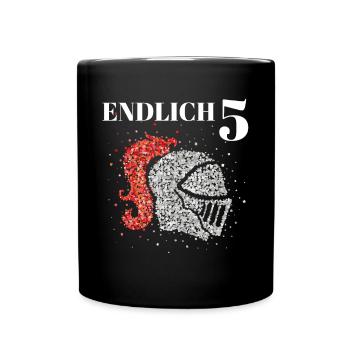 Endlich 5 fünf Ritter Ritterhelm Kostümersatz - Tasse einfarbig - Schwarz - Vorne