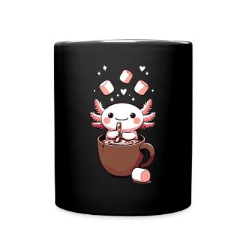 Chocolat chaud Kawaii Axolotl avec guimauves - Mug uni - noir - Devant
