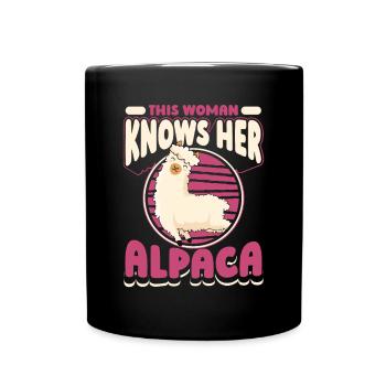 Cette femme connaît son lama alpaga Pako Huacaya - Mug uni - noir - Devant