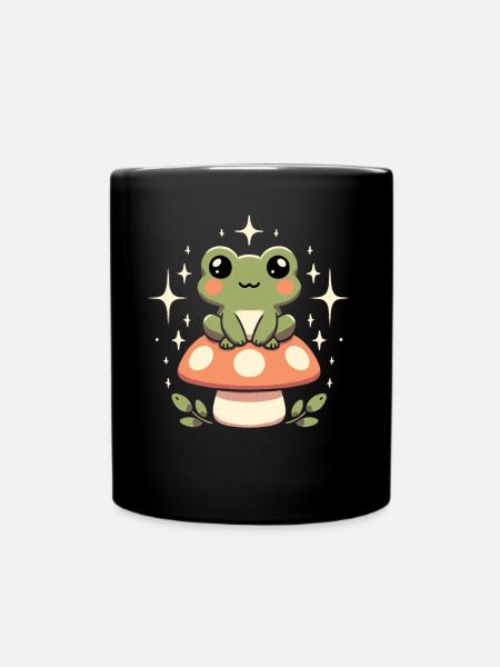 Cottagecore Ästhetischer Pilzfrosch - Tasse einfarbig - Schwarz
