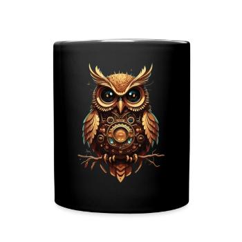 Steampunk trifft Eulenliebe: Geschenk für Eulen - Tasse einfarbig - Schwarz - Vorne