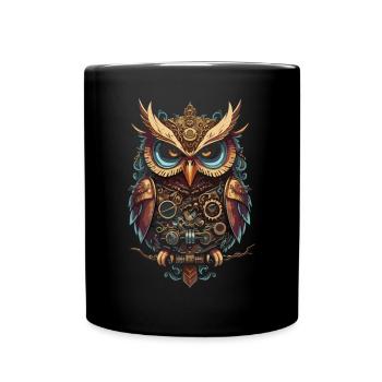 Eulen im Zeitalter des Dampfs: Stilvoll Steampunk - Tasse einfarbig - Schwarz - Vorne
