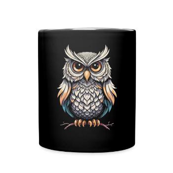 Doodle Style Owl: Gift for Owl Lover - Full Colour Mug - black - Front