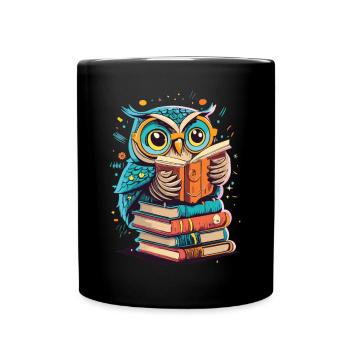 Wise Owl in Reading Paradise: Unique Design - Full Colour Mug - black - Front
