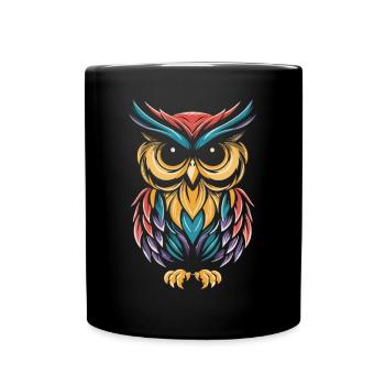 bunte Eule im Comic-Stil - Tasse einfarbig - Schwarz - Vorne