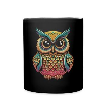 PopArt Owl : T-shirt coloré pour les amoureux de la chouette - Mug uni - noir - Devant