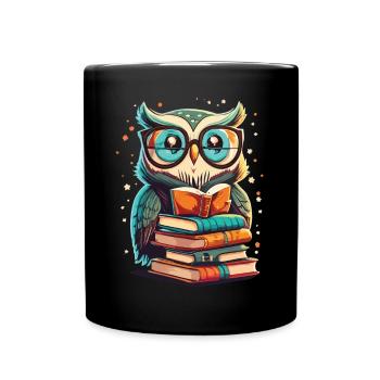 Hibou sur une pile de livres - Mug uni - noir - Devant