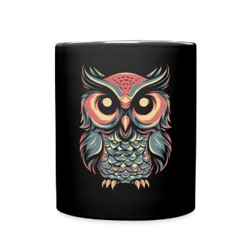 Eule im PopArt-Design: Einzigartiges T-Shirt - Tasse einfarbig - Schwarz - Vorne