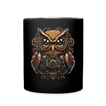 Faszinierende Steampunk-Eule: Einzigartiges Design - Tasse einfarbig - Schwarz - Vorne