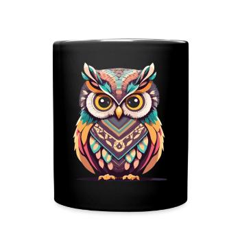 Eulen im Tribal-Design: Stilvoll und faszinierend - Tasse einfarbig - Schwarz - Vorne